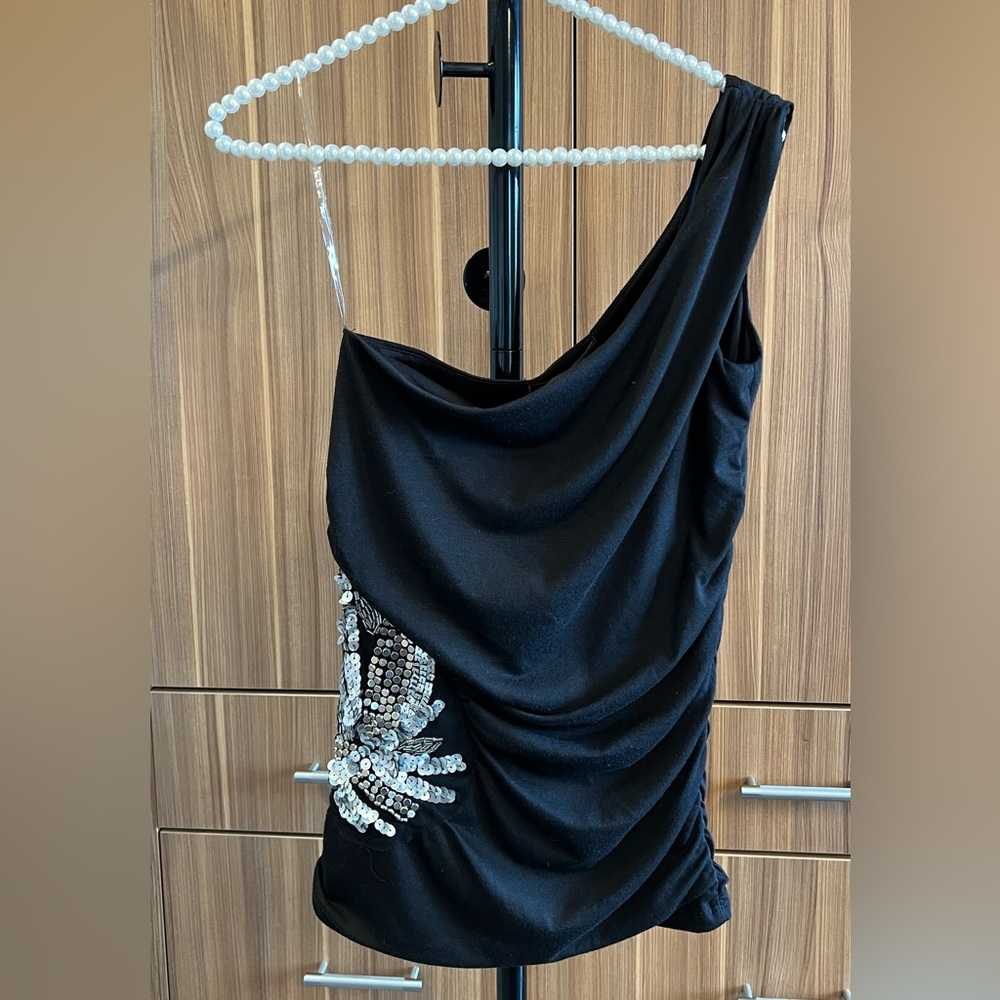 Mandee Black with Silver Side Sequins Top - Size Medium - Picture 5 of 9